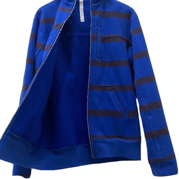 LULULEMON Men’s Scuba Blue Stripe Full Zip Hoodie Size Large - Picture 3 of 11